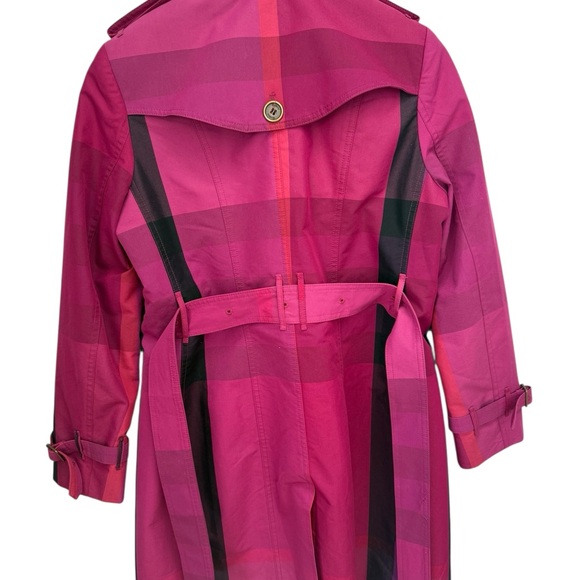 Burberry Brit Women's Pink and Purple Plaid Trench Coat, Size L - Picture 4 of 16